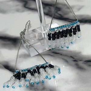 Black, White & Blue Geometric Earrings